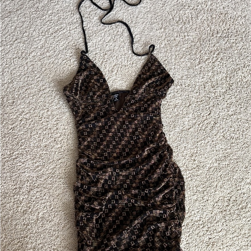 Brown Sparkly srunched body con dress